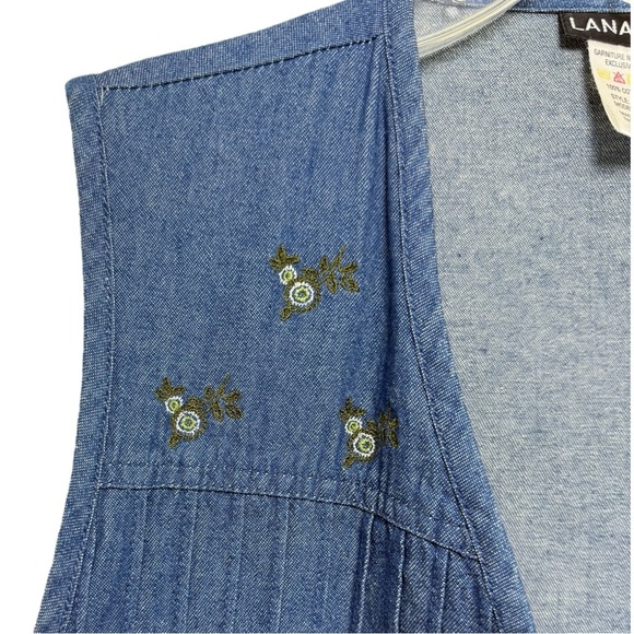 Vintage 90s Floral Embroidered Denim Vest Size Large Grandma Cottage Western - Picture 5 of 8
